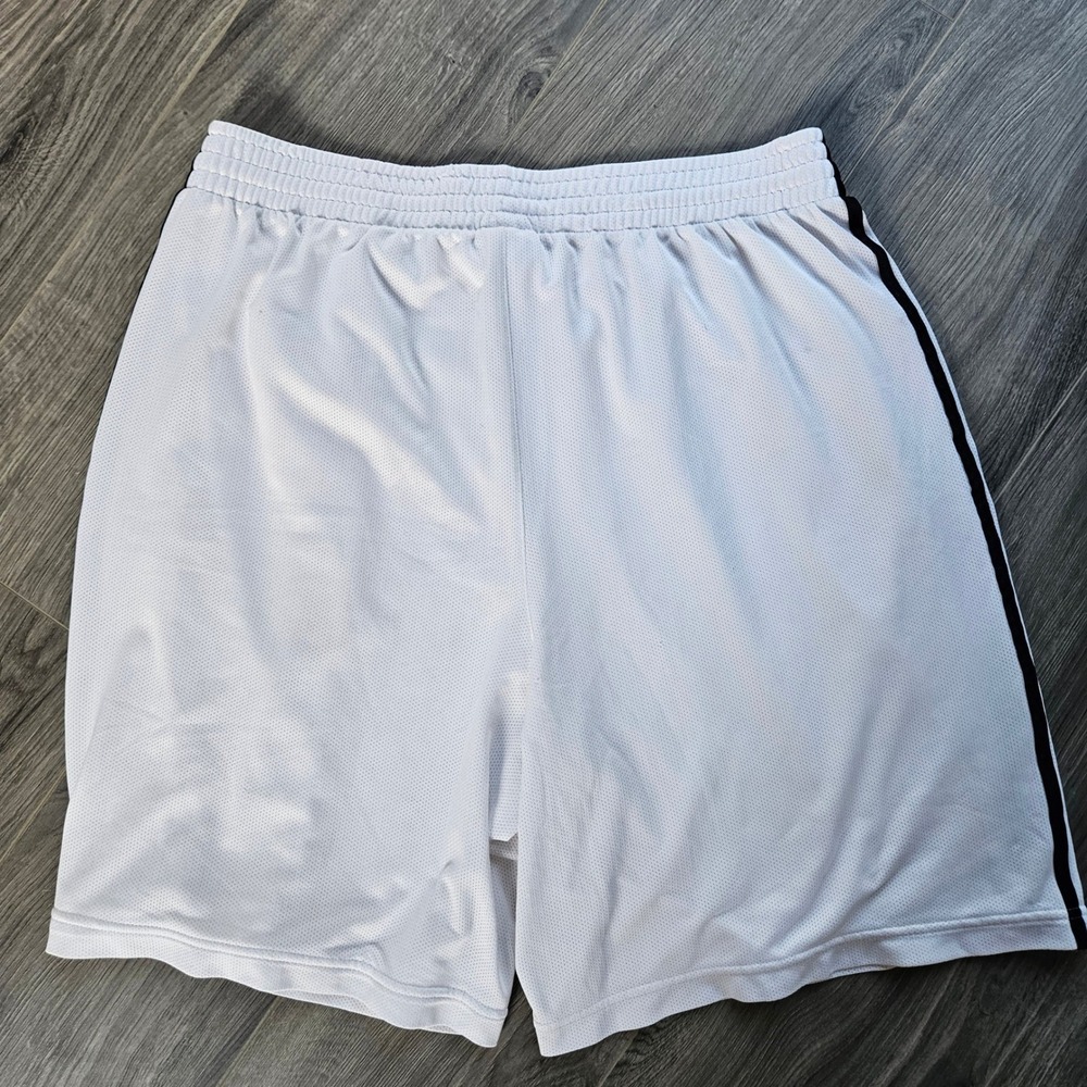 Adidas Mens Mesh Basketball Shorts White Black 3 Stripe XL Athletic Drawstring - Picture 5 of 13